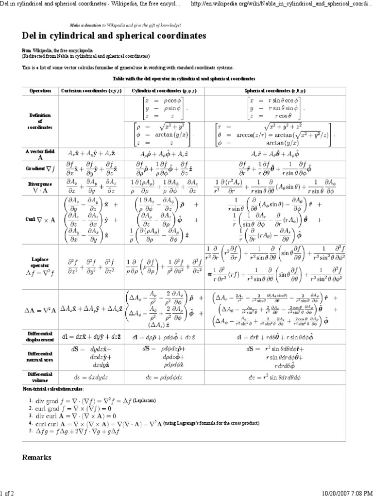 Del in Cylindrical and Spherical Coordinates PDF Multivariable Calculus Coordinate System