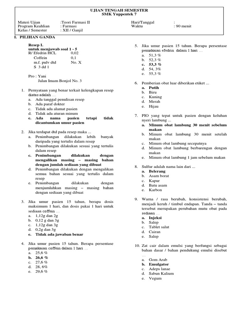 Soal Materi Farmasetika Ii