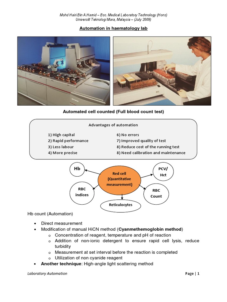 Automation in Hematology Laboratory | PDF | Hemoglobin | Red Blood Cell