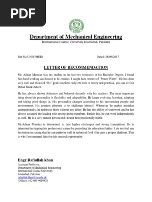 Letter of Recommendation
