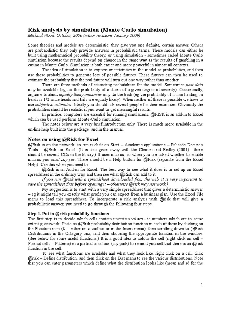 Risk Analysis by Simulation (Monte Carlo Simulation) : Michael Wood ...