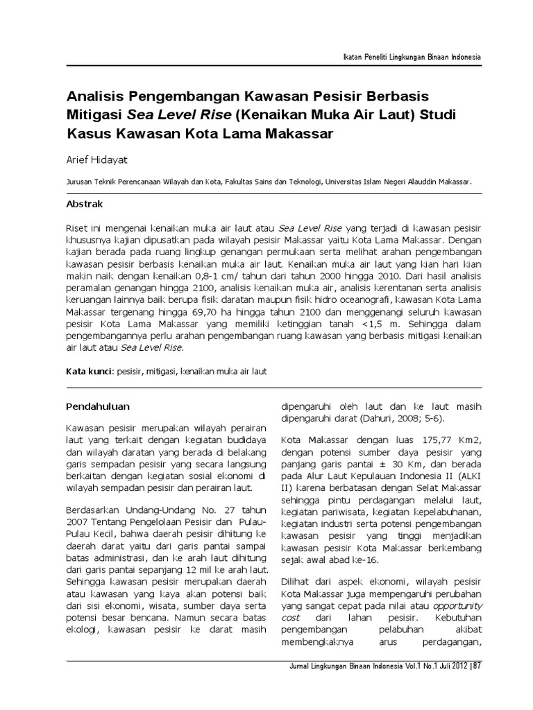 Analisis Pengembangan Kawasan Pesisir Berbasis Mitigasi Sea Level Rise