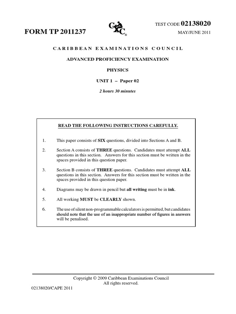 Physics Unit 1 Paper 2 May June 2011 PDF PDF Gases Velocity