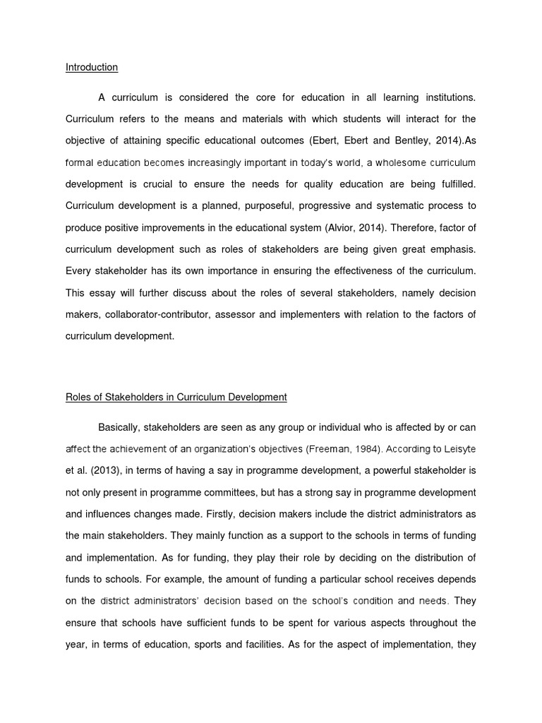 Stakeholder Roles in Curriculum Development | PDF | Curriculum | Teachers