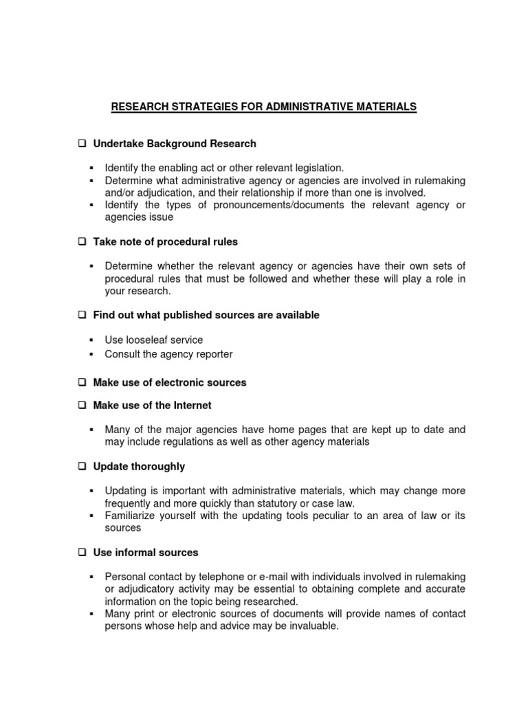 Research Strategies for Admin Materials | PDF | Rulemaking | Public Sphere