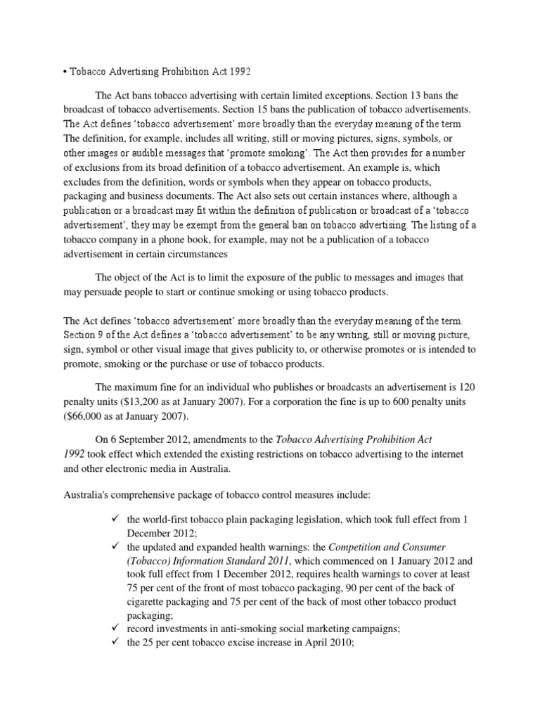 1992 Took Effect Which Extended The Existing Restrictions On Tobacco Advertising To The