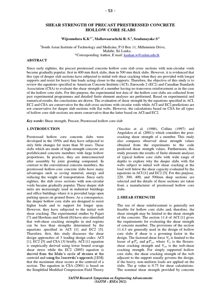 Shear Strength of Hollow Core Slabs | PDF | Strength Of Materials ...