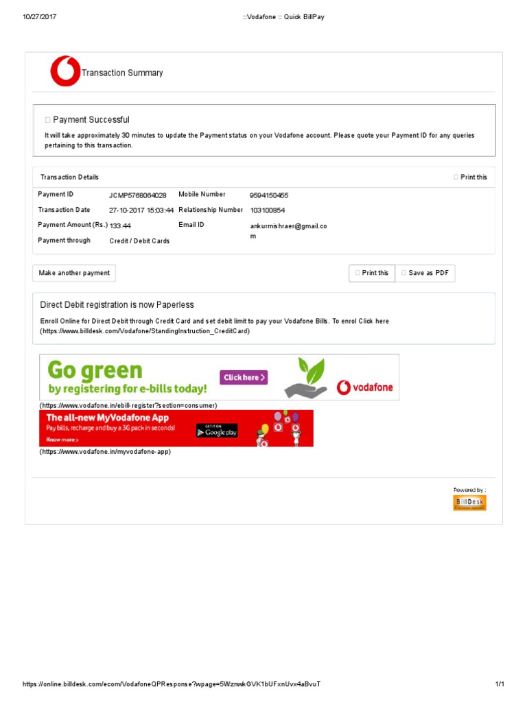 Vodafone Quick Billpay