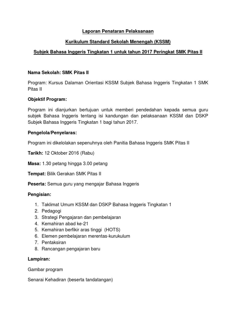 Laporan Penataran Kssm