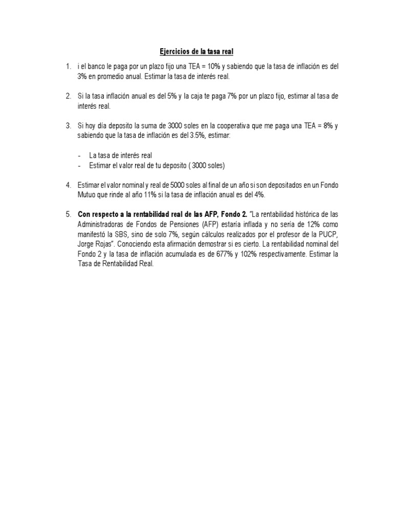 Ejercicios sobre Tasa de Interés Real | PDF | Inflación | Macroeconómica