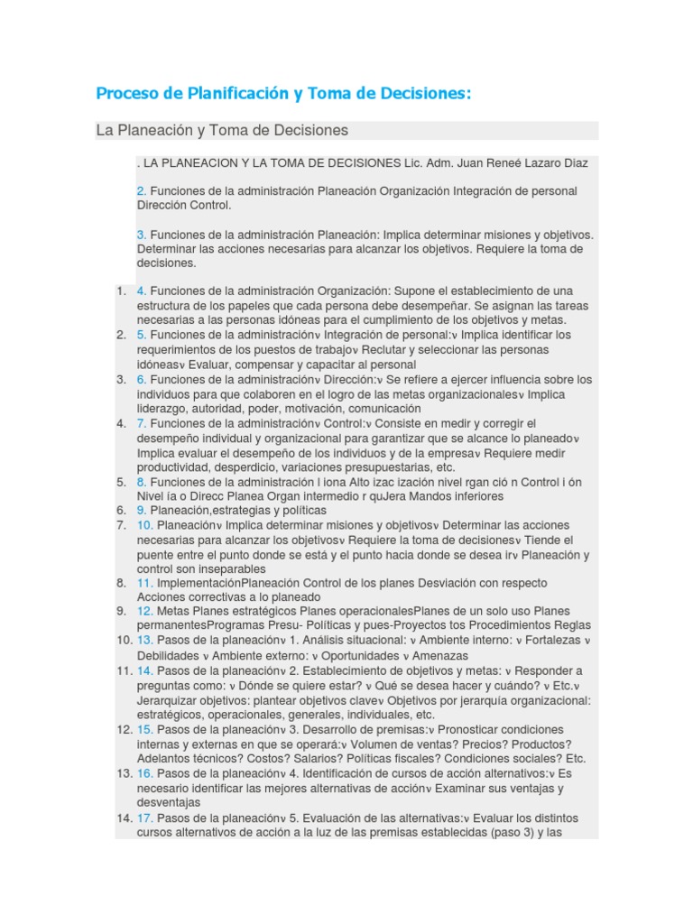 Planeación y Toma de Decisiones Efectivas | PDF | Planificación | Toma ...