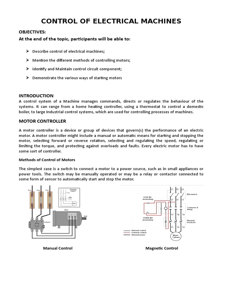 Control of Electrical Machines PDF Relay Switch