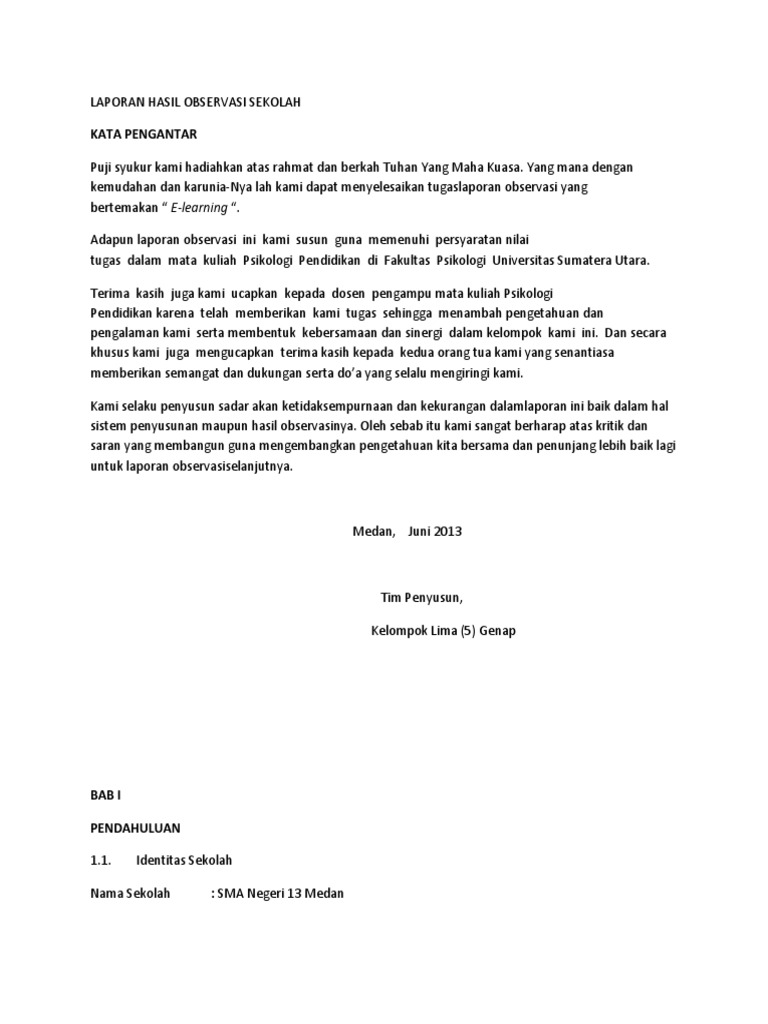 Laporan Hasil Observasi Sekolah