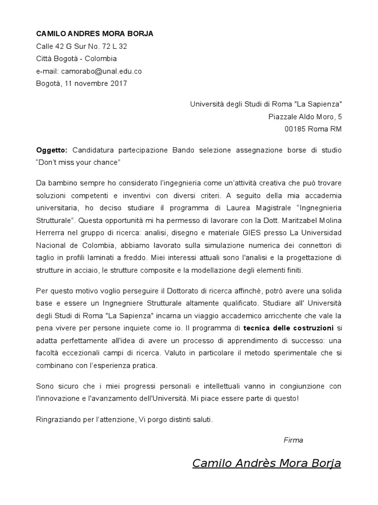 Lettera Motivazionale Pdf