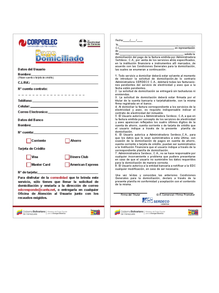 Planilla_Domiciliacion.pdf | Credit Card | Banks