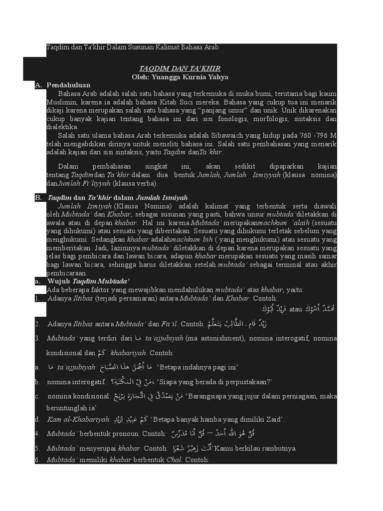 Taqdim dan Ta'khir dalam Bahasa Arab | PDF