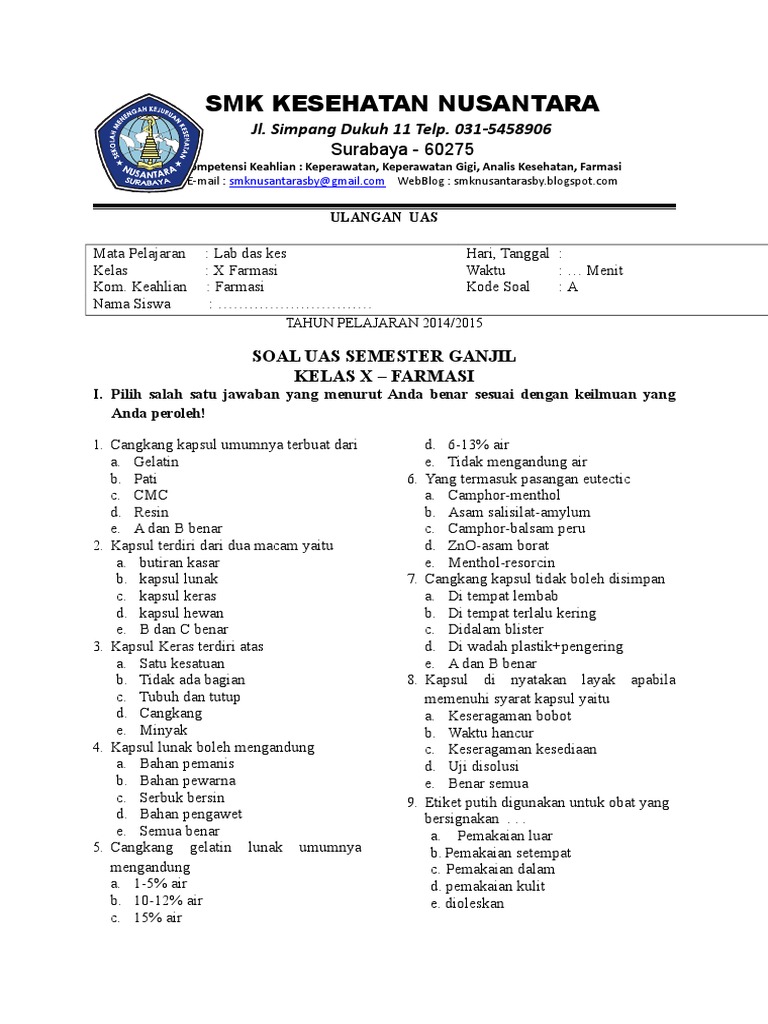 Contoh Soal Tes Masuk Smk Farmasi Asik Belajar