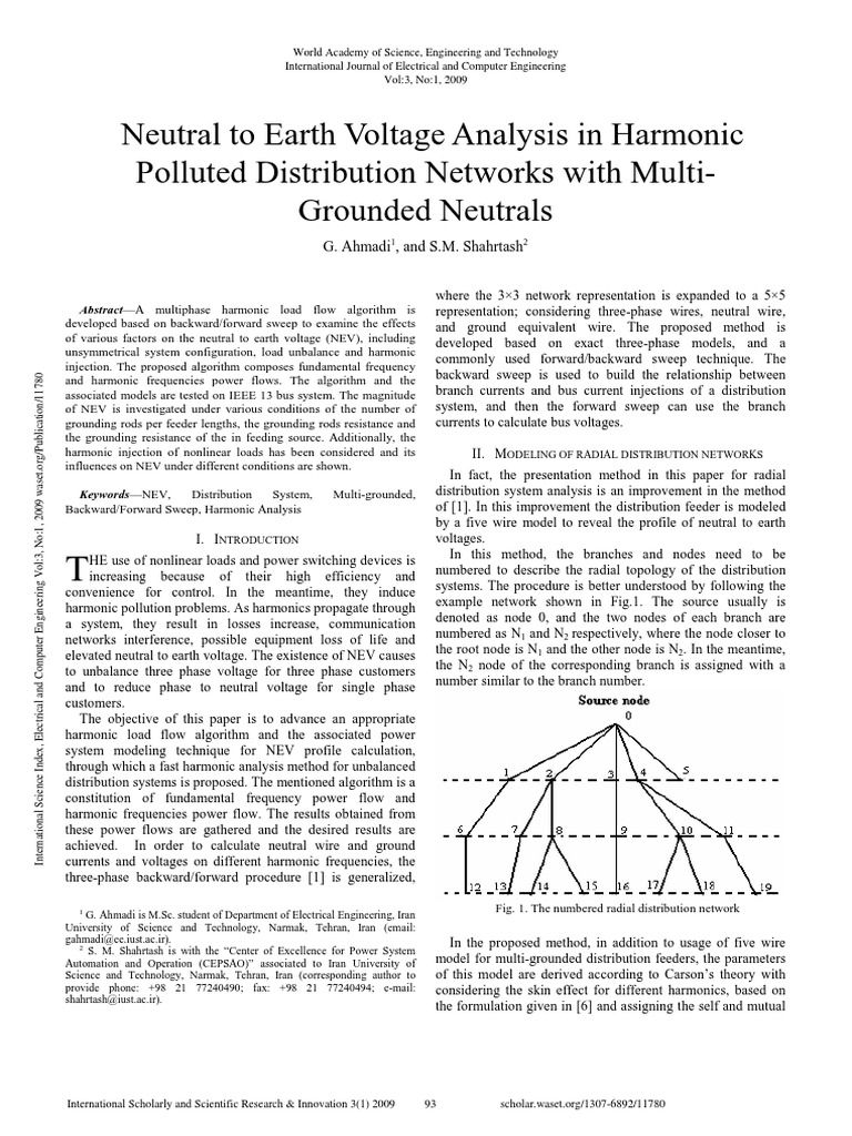 Neutral To Earth Voltage Analysis in Harmonic Polluted Distribution