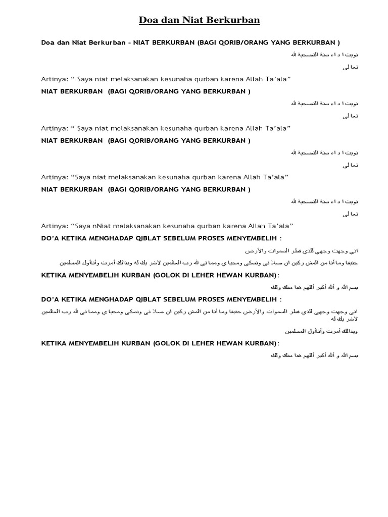 Doa Dan Niat Berkurban