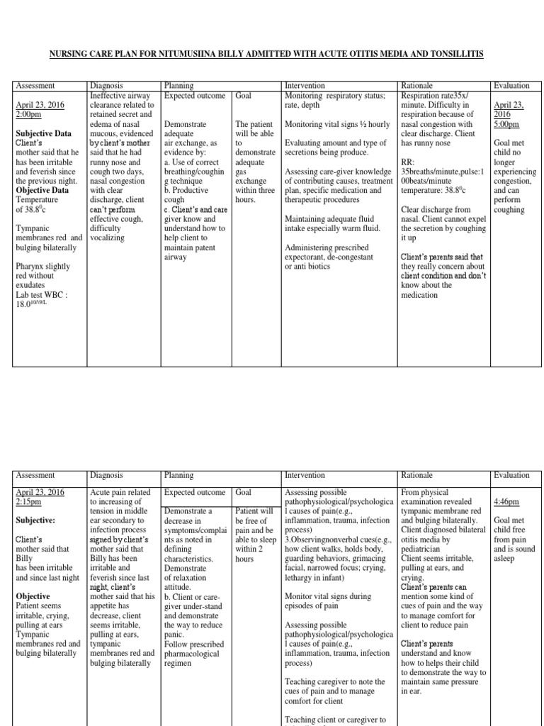 Supporting Recovery: A Nursing Care Plan Addresses Acute Otitis Media ...