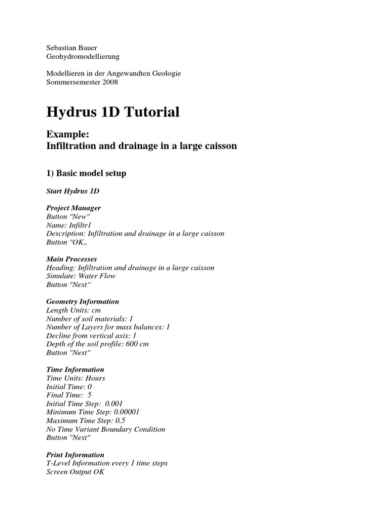Hydrus 1D Tutorial for Infiltration Modeling | PDF | Button (Computing ...
