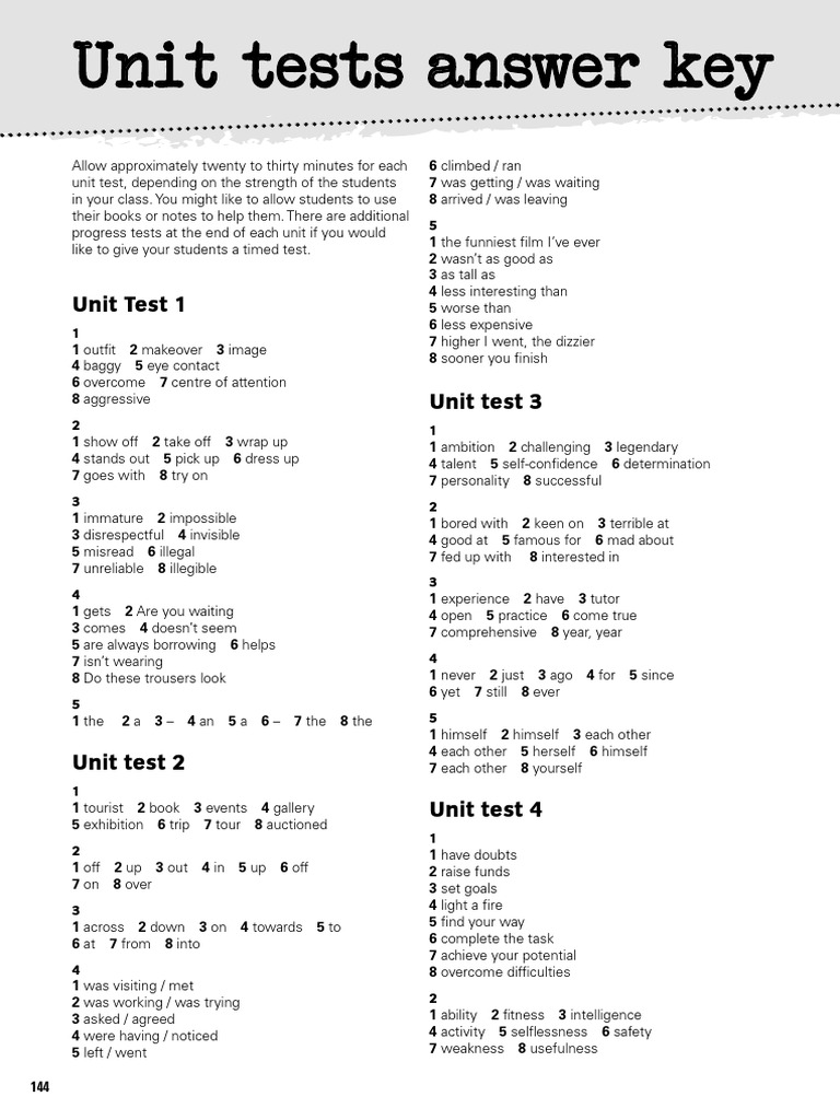 Unit Test Answer Key Compilation | PDF
