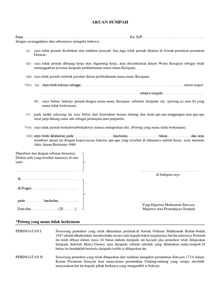 Borang Akuan Sumpah Pdf