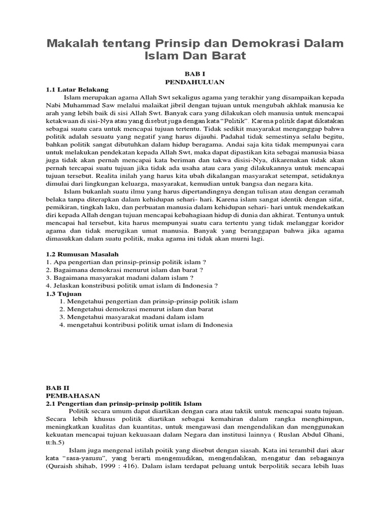Makalah Tentang Prinsip Dan Demokrasi Dalam Islam Dan Barat