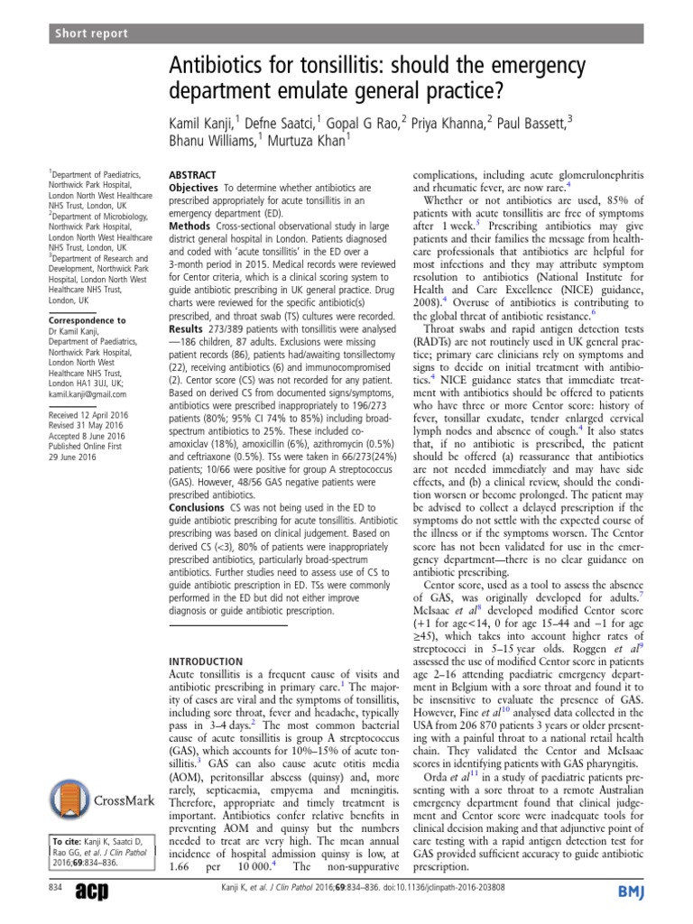 Antibiotics for tonsillitis should the emergency department emulate