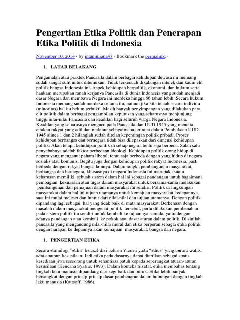 Pengertian Etika Politik Dan Penerapan Etika Politik Di Indonesia Docx