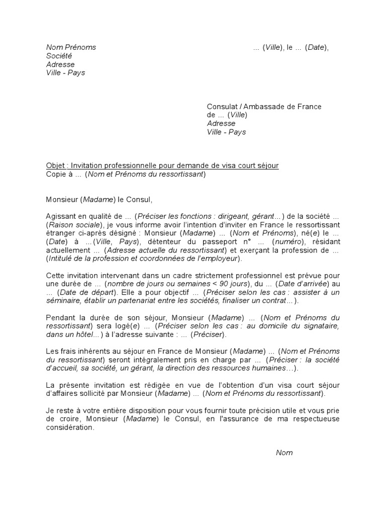 Attestation D Accueil Pour Visa Court Sejour Pdf