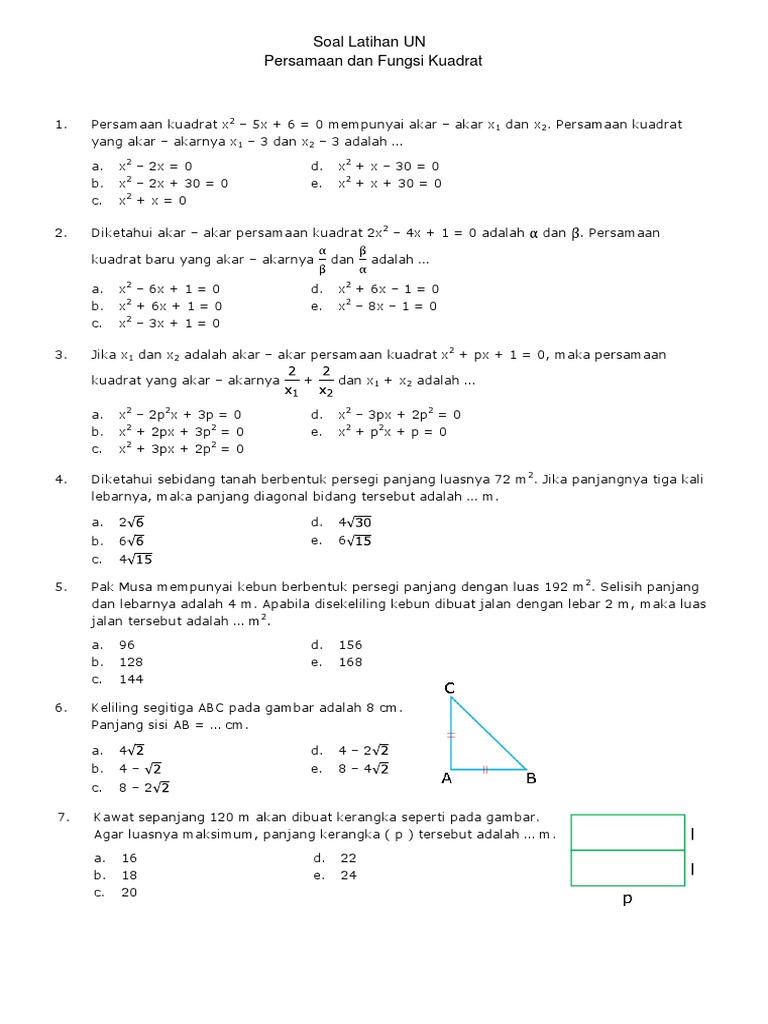 Latihan Un Persamaan Kuadrat
