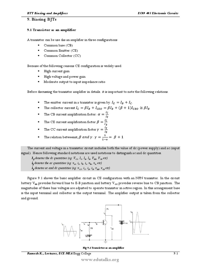 Biasing BJTs PDF | PDF | Amplifier | Bipolar Junction Transistor