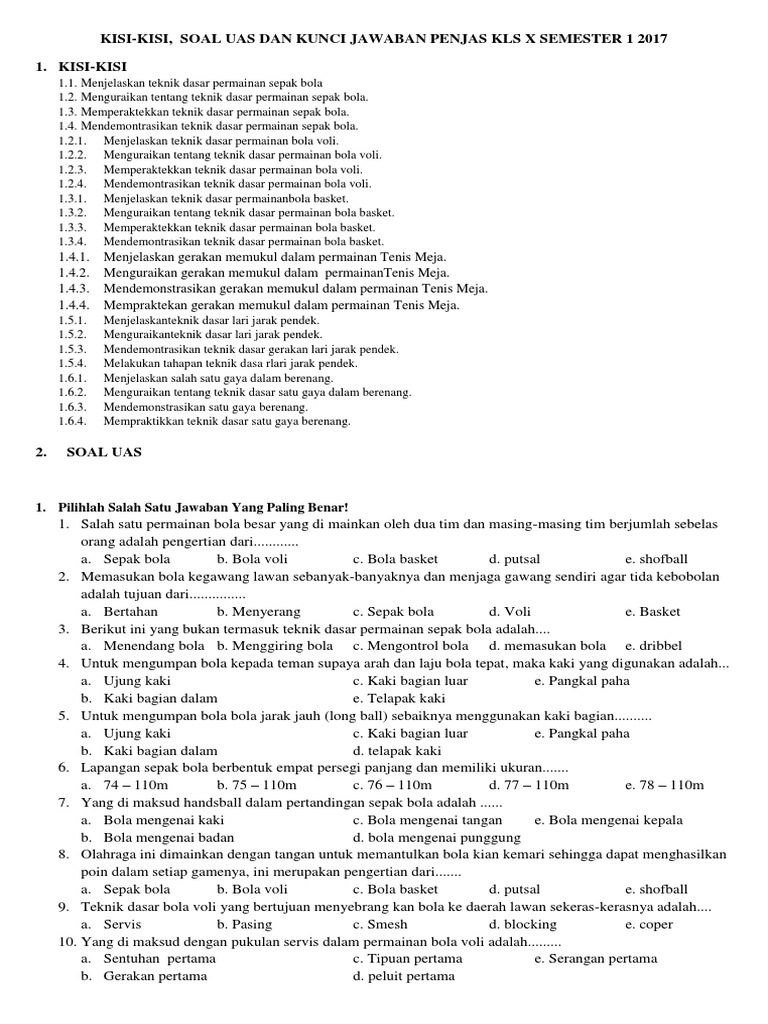 Contoh Soal Dan Jawaban Penjas Kelas Xi Semester 2 Pg Part 3 2021 Download File Guru