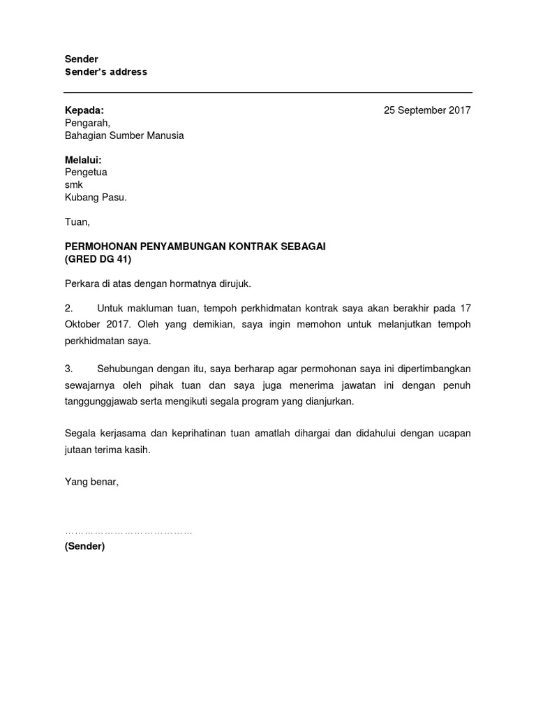 Contoh Surat Sokongan Tender Kantin