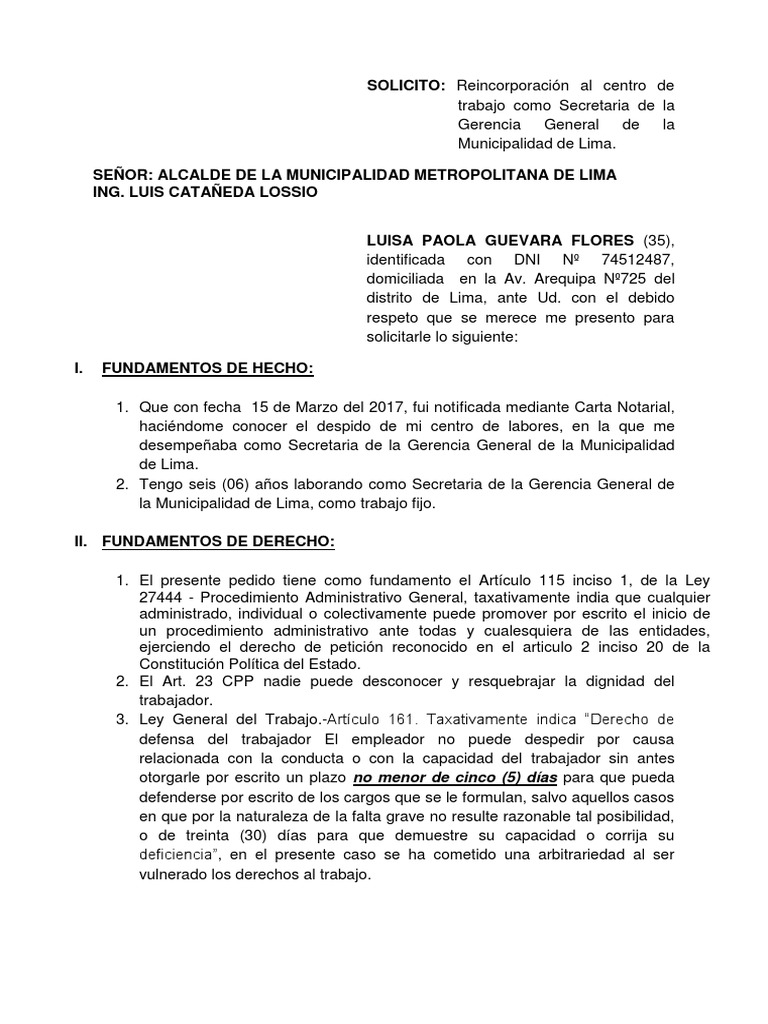 Carta De Reincorporación Al Trabajo
