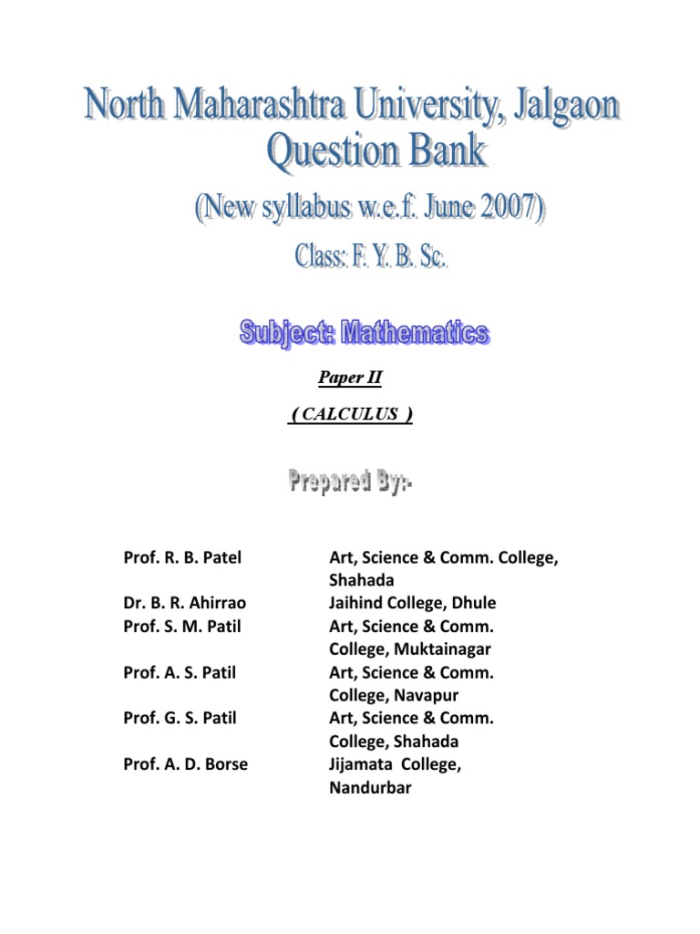F. Y. B. Sc. (Mathematics) Question Bank-II PDF | PDF | Curvature ...