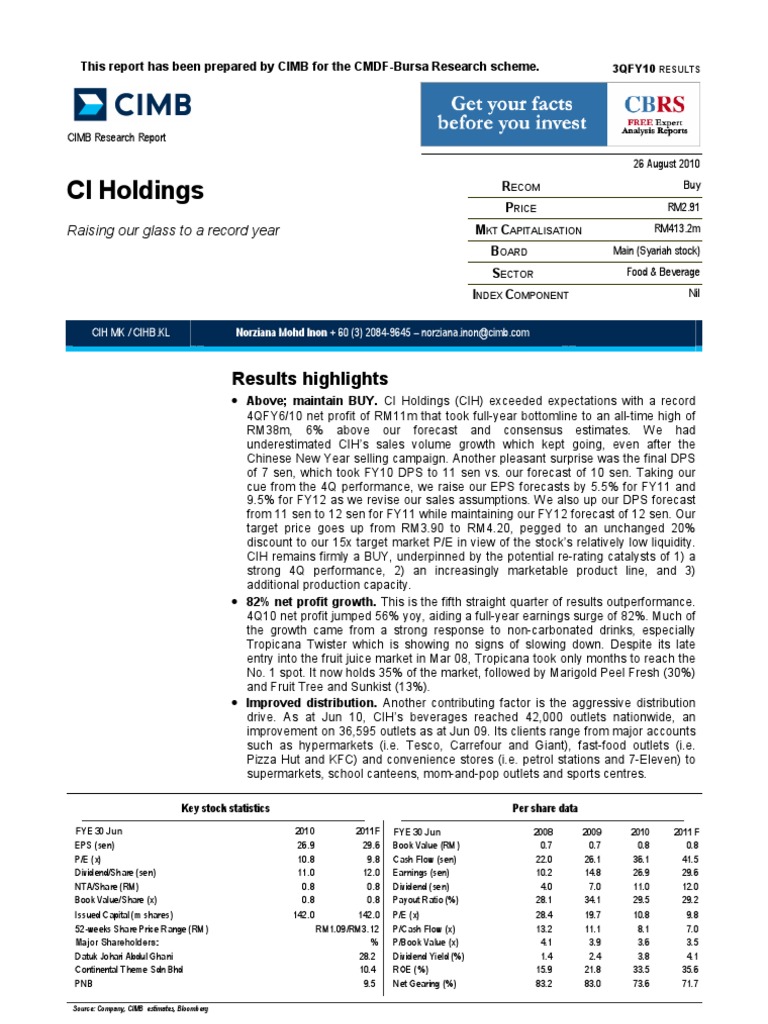 CI Holdings 3QFY10 Results Review | PDF | Securities (Finance ...