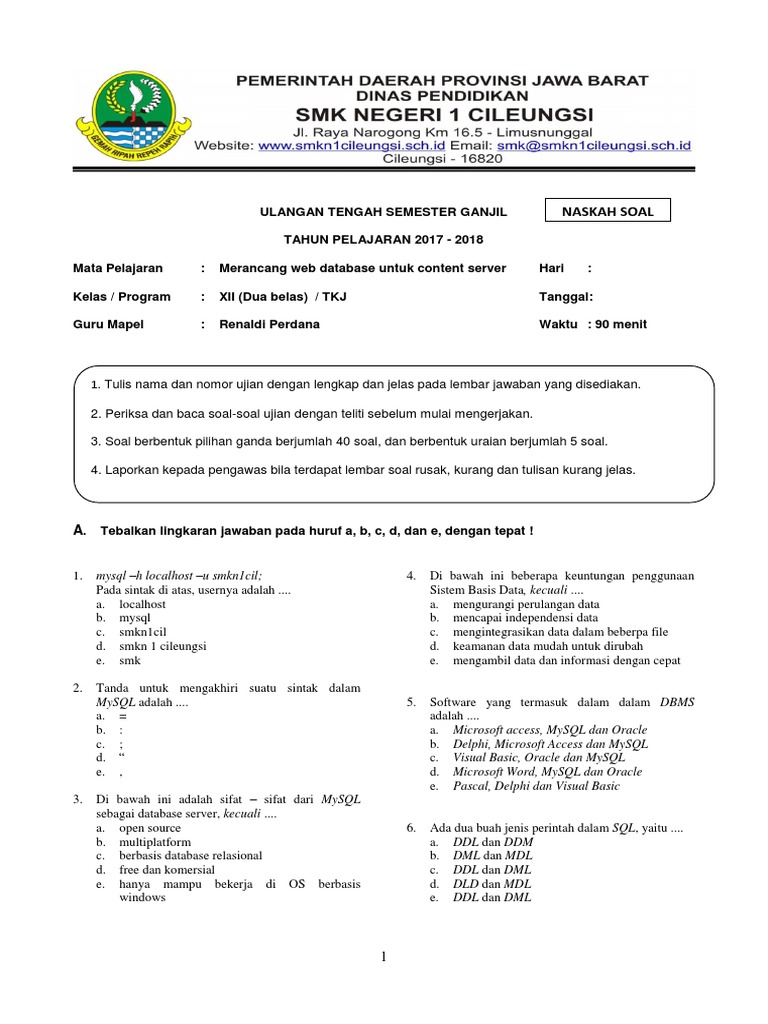 Soal Uts Merancang Database Untuk Content Web Server | PDF