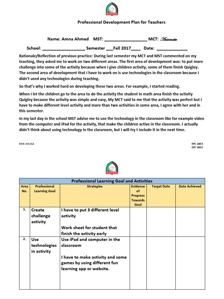 Teacher Professional Development Plan | PDF | Classroom | Pedagogy