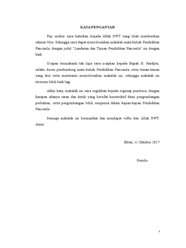 Makalah Tujuan Pendidikan Pancasila