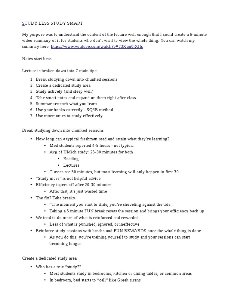 Study Less Study Smart PDF Recall (Memory) Memory