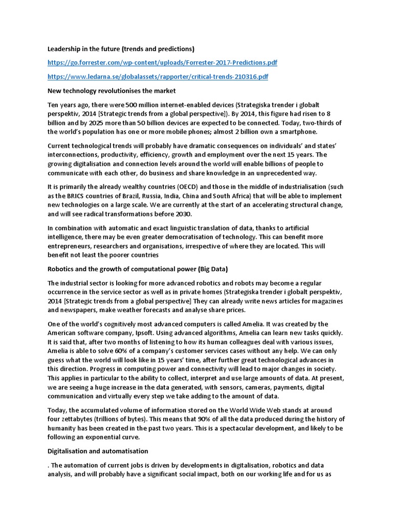 Leadership in The Future | PDF | Internet Of Things | Artificial ...