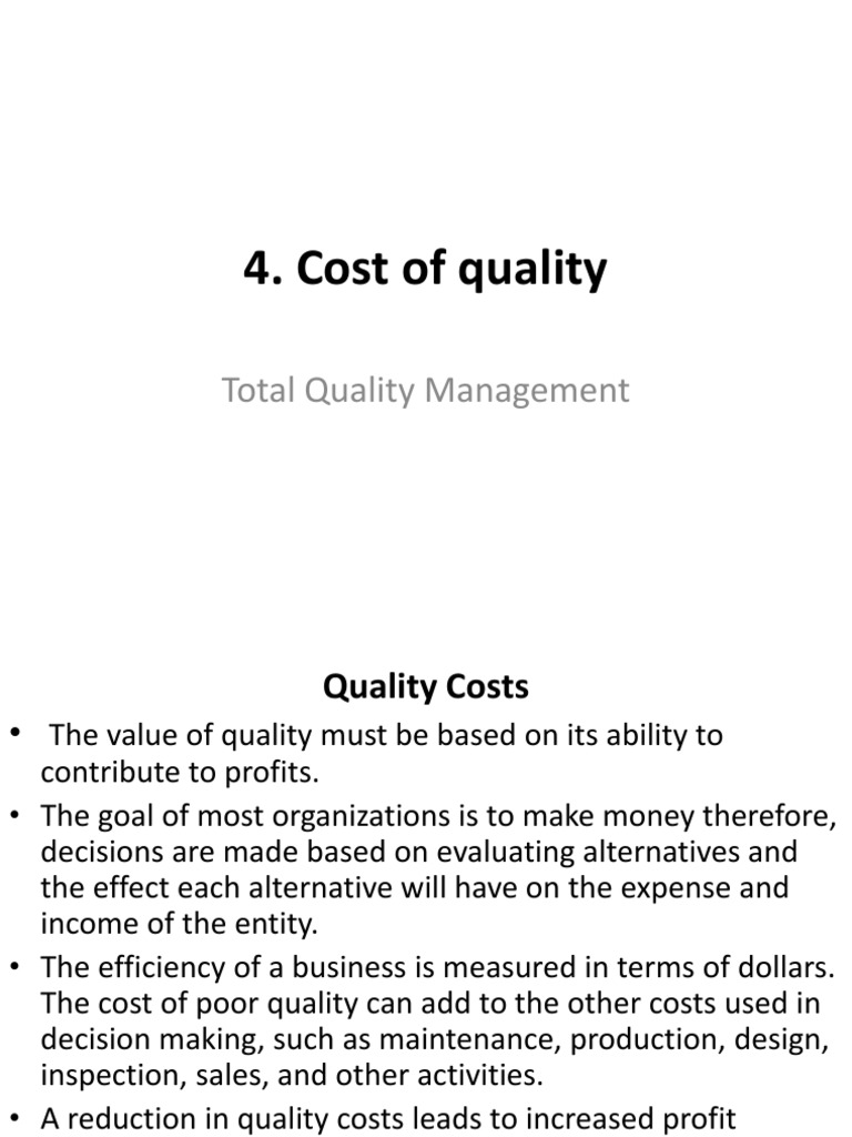 Cost of Quality PDF Profit (Accounting) Quality Management