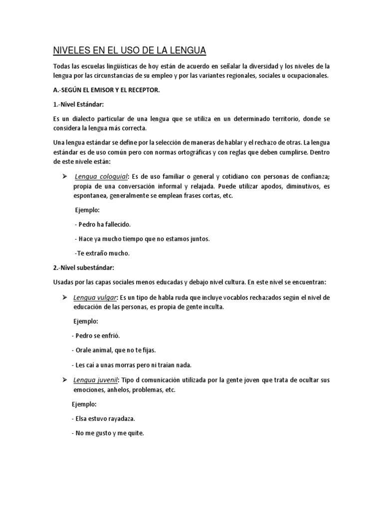 Niveles en El Uso de La Lengua | PDF | Palabra | Lengua española