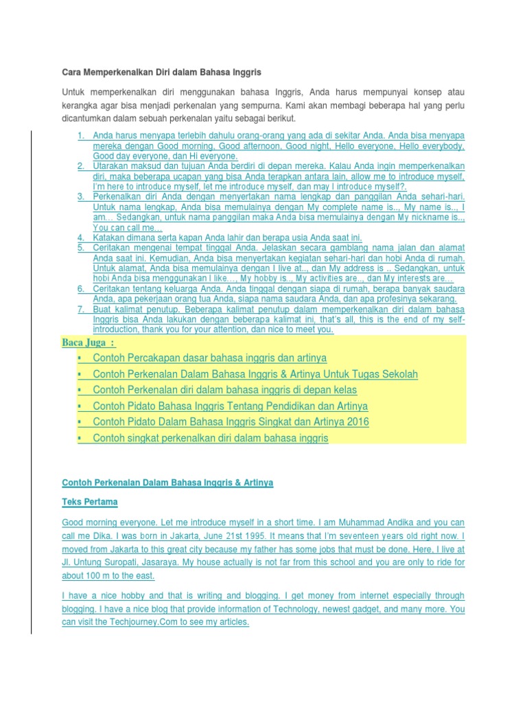 Teks Perkenalan Diri Dalam Bahasa Indonesia Terkait Teks