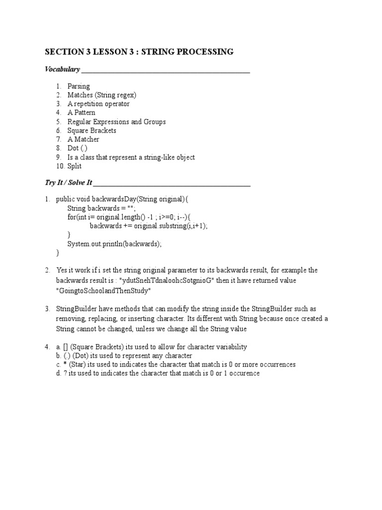 String Processing and Regex Basics | PDF | Science & Mathematics