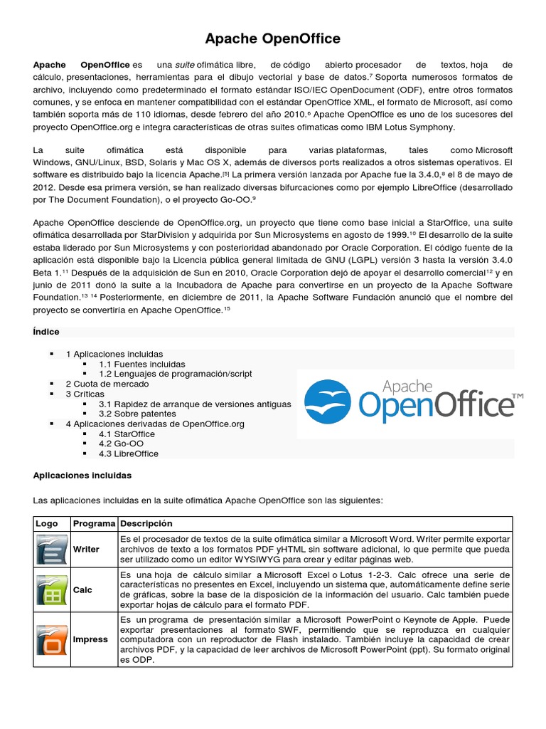 Características de Apache OpenOffice | PDF | Software de oficina ...