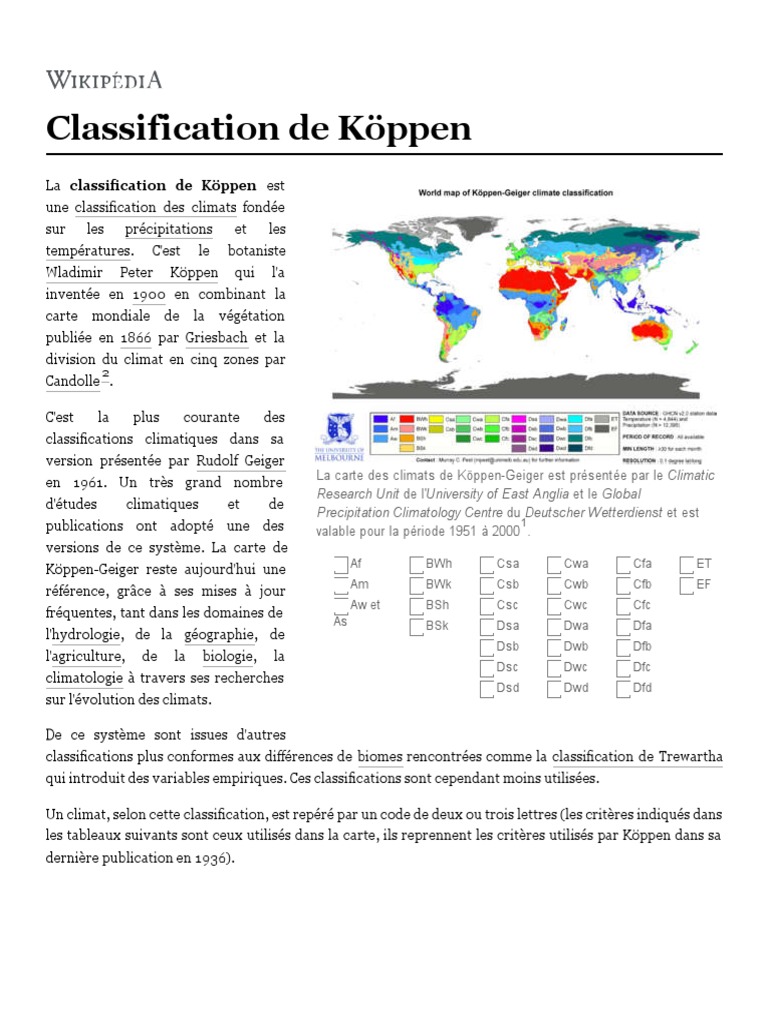Classification de Köppen - Wikipédia | PDF | Climat | Océanographie