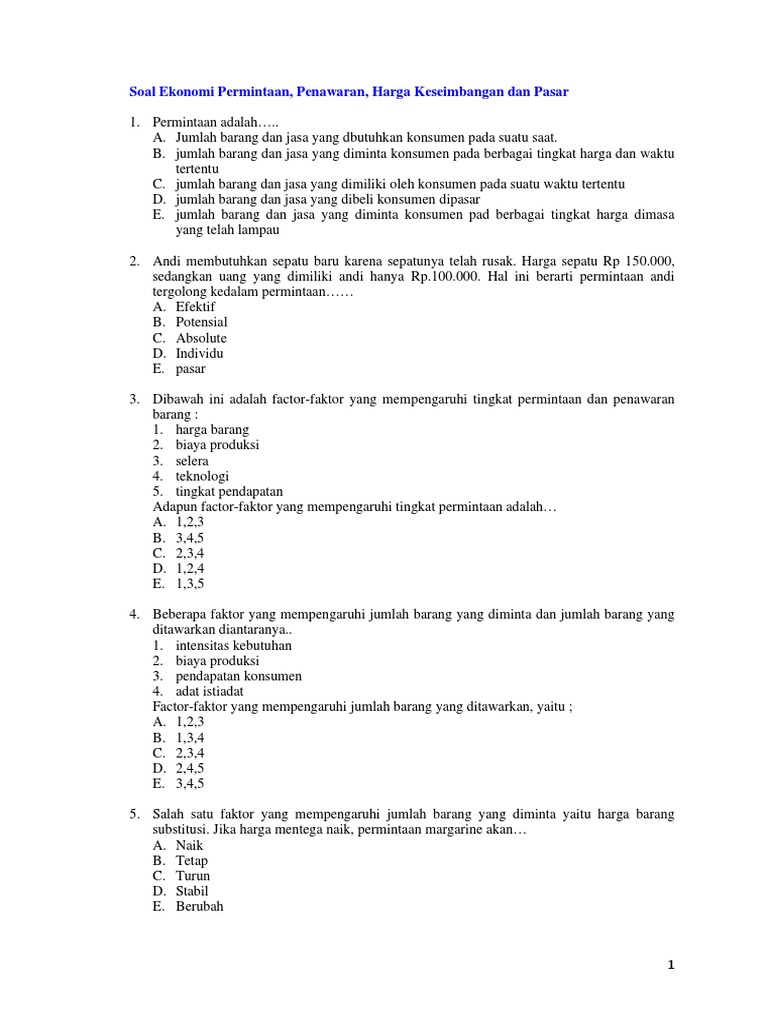 Soal X Ekonomi Kd4 Latihan